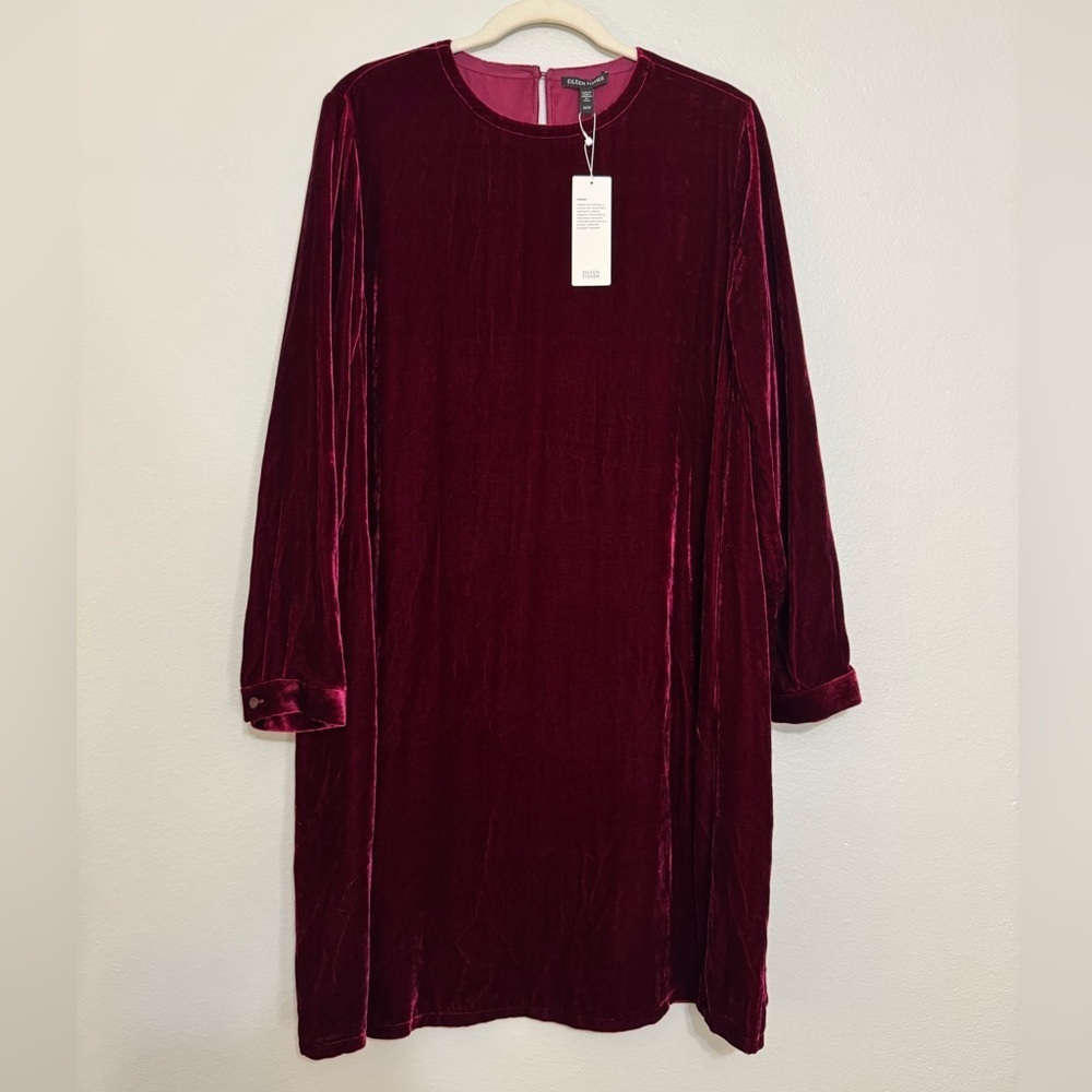 * New * Eileen Fisher Velvet Crew Shift Neck Dress Long Sleeve - Picture 5 of 11